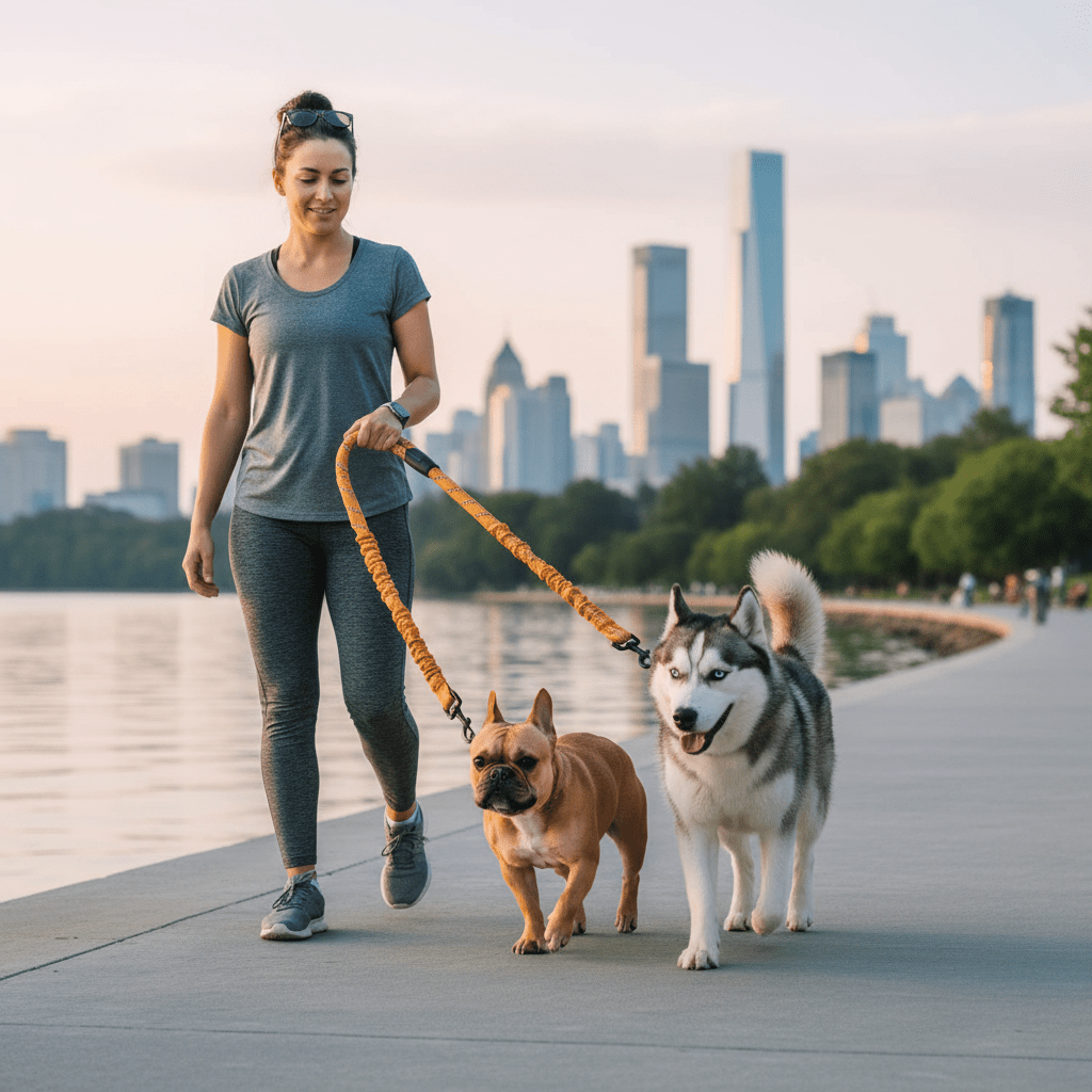 Dual Dog Leash Coupler With Double Bungee Extension - Ryan's Pawsitive Pet Shoppe