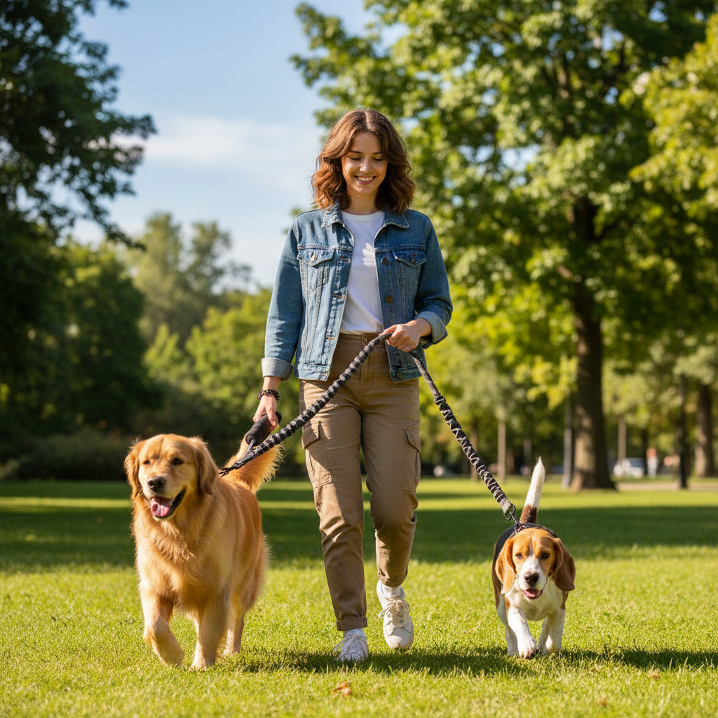 Dual Dog Leash Coupler With Double Bungee Extension - Ryan's Pawsitive Pet Shoppe