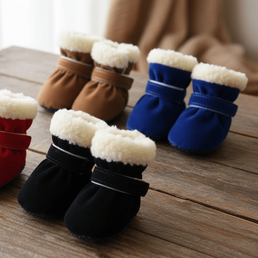 Fleece - Lined Dog Winter Boots 4 - Piece Set with Anti - Slip Sole - Ryan's Pawsitive Pet Shoppe