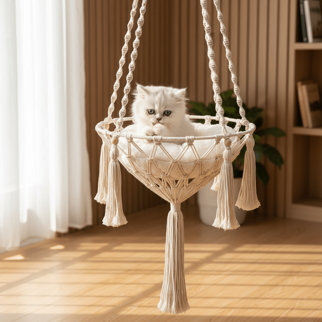 Handwoven Cotton Rope Cat Hammock With Hanging Basket For Indoor Cats - Ryan's Pawsitive Pet Shoppe