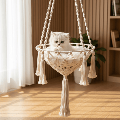Handwoven Cotton Rope Cat Hammock With Hanging Basket For Indoor Cats - Ryan's Pawsitive Pet Shoppe