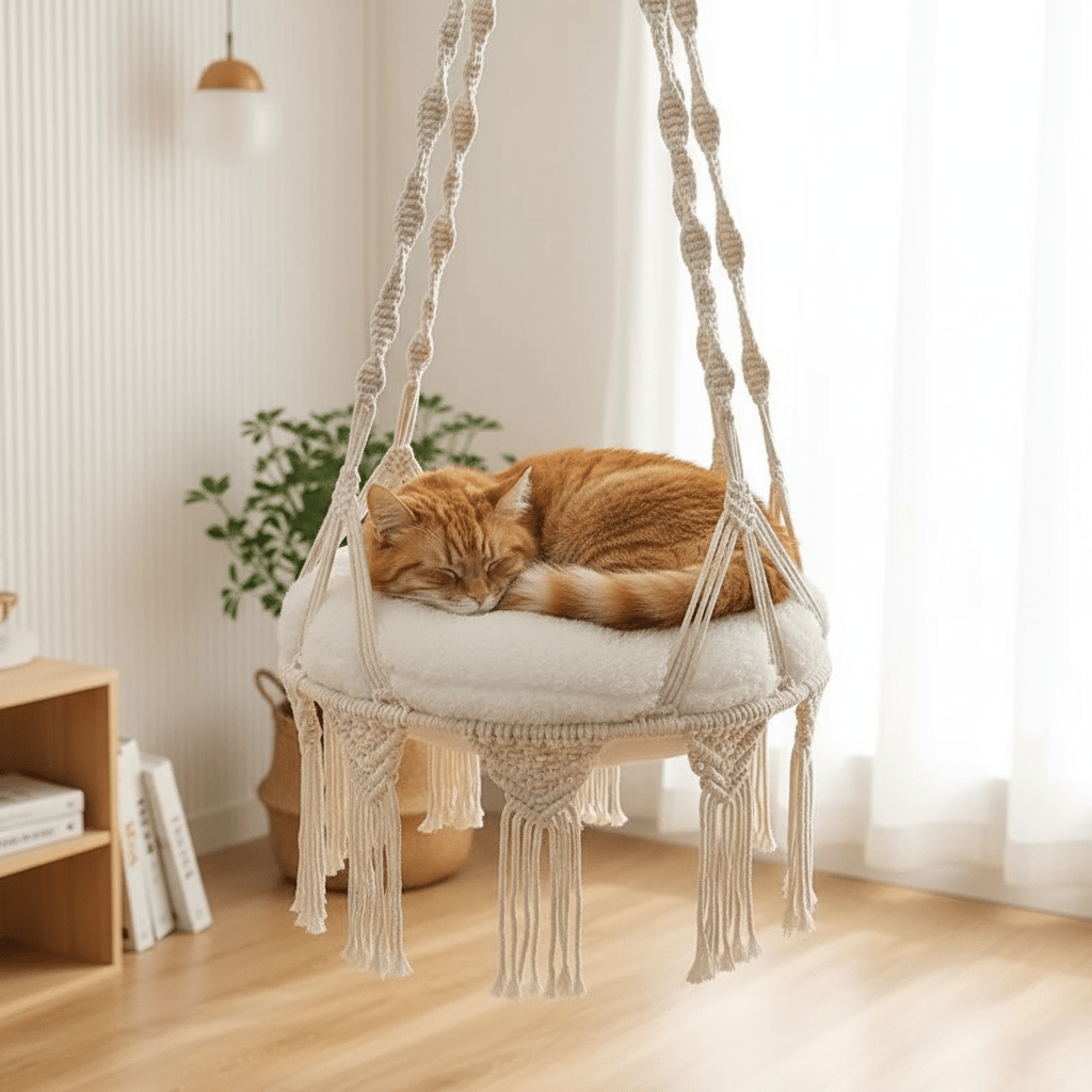 Handwoven Cotton Rope Cat Hammock With Hanging Basket For Indoor Cats - Ryan's Pawsitive Pet Shoppe