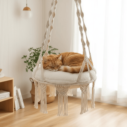Handwoven Cotton Rope Cat Hammock With Hanging Basket For Indoor Cats - Ryan's Pawsitive Pet Shoppe