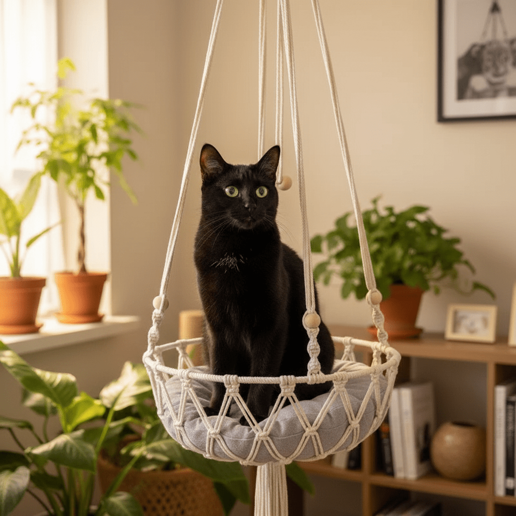 Handwoven Cotton Rope Cat Hammock With Hanging Basket For Indoor Cats - Ryan's Pawsitive Pet Shoppe