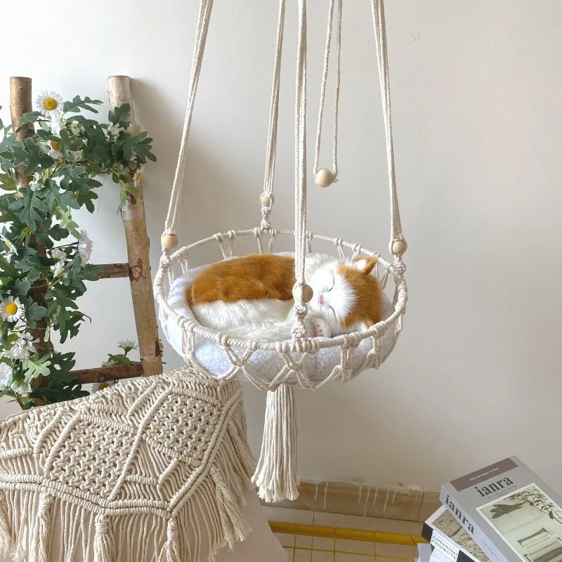 Handwoven Cotton Rope Cat Hammock With Hanging Basket For Indoor Cats - Ryan's Pawsitive Pet Shoppe