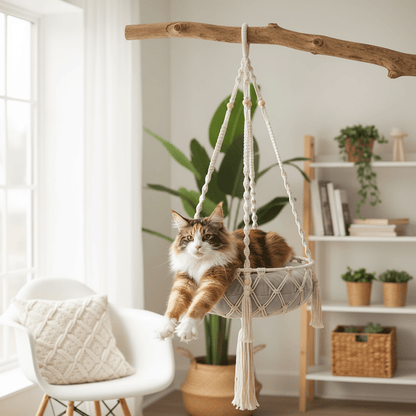Handwoven Cotton Rope Cat Hammock With Hanging Basket For Indoor Cats - Ryan's Pawsitive Pet Shoppe